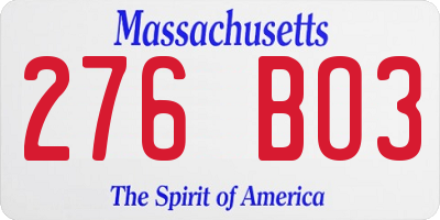 MA license plate 276BO3