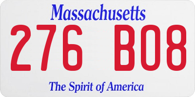 MA license plate 276BO8