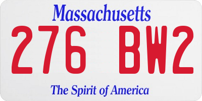 MA license plate 276BW2