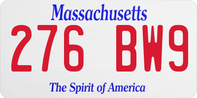 MA license plate 276BW9