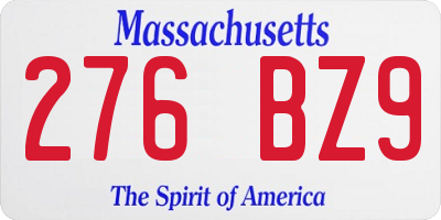 MA license plate 276BZ9