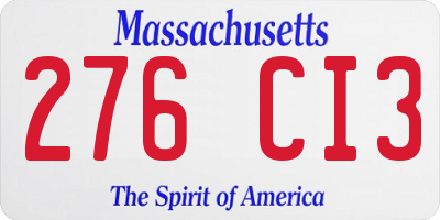 MA license plate 276CI3
