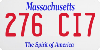 MA license plate 276CI7