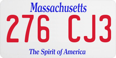 MA license plate 276CJ3