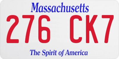 MA license plate 276CK7