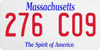 MA license plate 276CO9