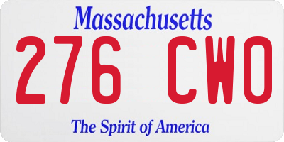 MA license plate 276CW0
