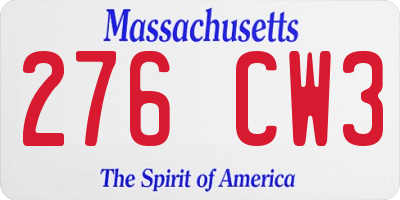 MA license plate 276CW3