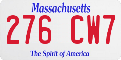 MA license plate 276CW7