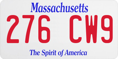 MA license plate 276CW9