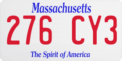 MA license plate 276CY3