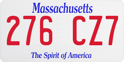 MA license plate 276CZ7