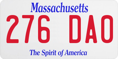 MA license plate 276DA0