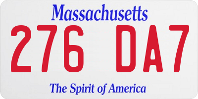 MA license plate 276DA7