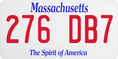 MA license plate 276DB7