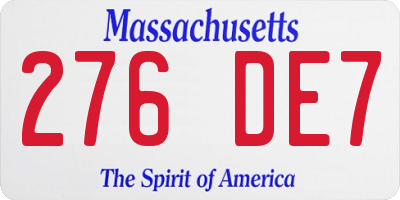 MA license plate 276DE7