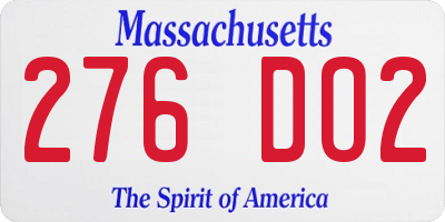 MA license plate 276DO2
