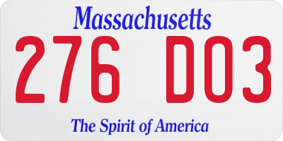 MA license plate 276DO3