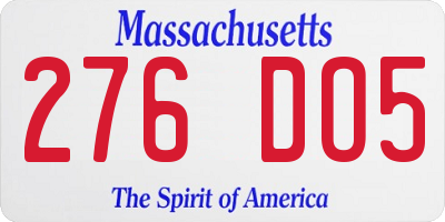 MA license plate 276DO5
