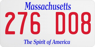 MA license plate 276DO8