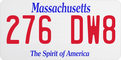 MA license plate 276DW8