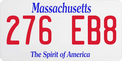 MA license plate 276EB8