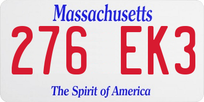 MA license plate 276EK3