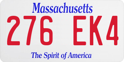 MA license plate 276EK4