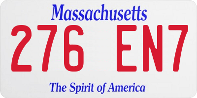 MA license plate 276EN7
