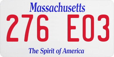 MA license plate 276EO3