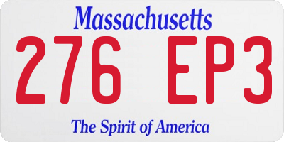 MA license plate 276EP3