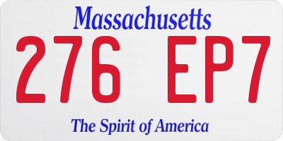 MA license plate 276EP7