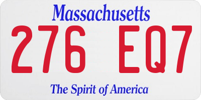 MA license plate 276EQ7