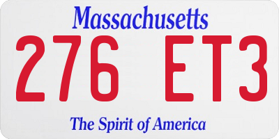 MA license plate 276ET3