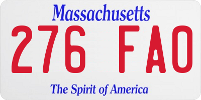 MA license plate 276FA0