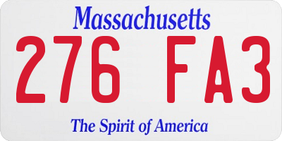 MA license plate 276FA3