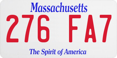 MA license plate 276FA7
