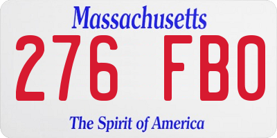 MA license plate 276FB0