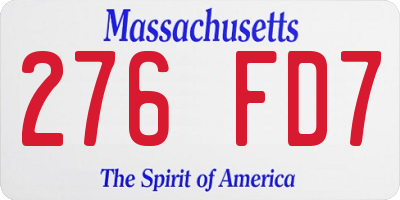 MA license plate 276FD7