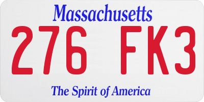 MA license plate 276FK3