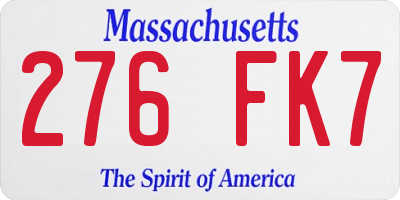 MA license plate 276FK7