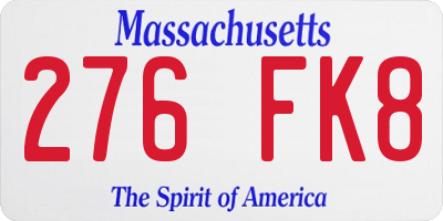 MA license plate 276FK8