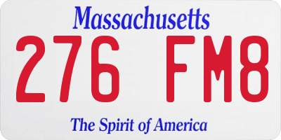 MA license plate 276FM8