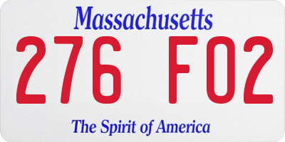 MA license plate 276FO2