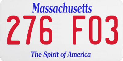 MA license plate 276FO3