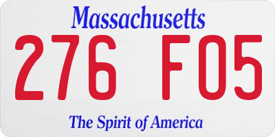 MA license plate 276FO5