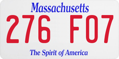 MA license plate 276FO7