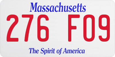 MA license plate 276FO9