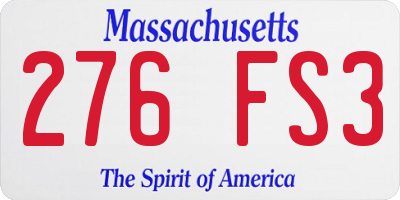 MA license plate 276FS3