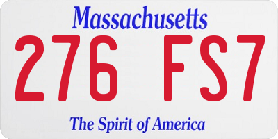 MA license plate 276FS7